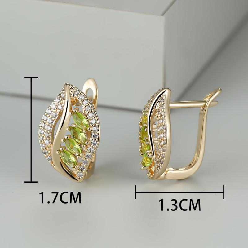 1 пара роскошных серег-клипс на крючках цвета желтого золота огранки «маркиз» оливково-зеленого цвета с камнем, висячие серьги в стиле полых листьев, свадебные серьги