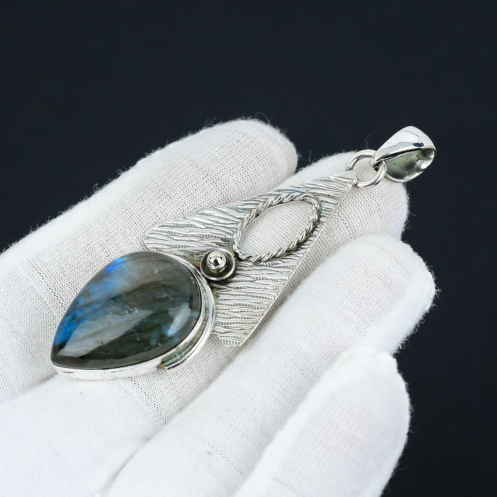 Подвеска из синего кричащего лабрадорита, украшения из натурального лабрадорита, ювелирные изделия из стерлингового серебра 925 пробы, ювелирная подвеска ручной работы, подвеска унисекс для подарка