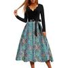 Women's Casual Fashion Floral Print Wave V Neck Vintage Dress