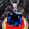 Blue Topaz Pendant Square Cushion 925 Sterling Silver Natural 124 Ct CERTIFIED my-481-sa