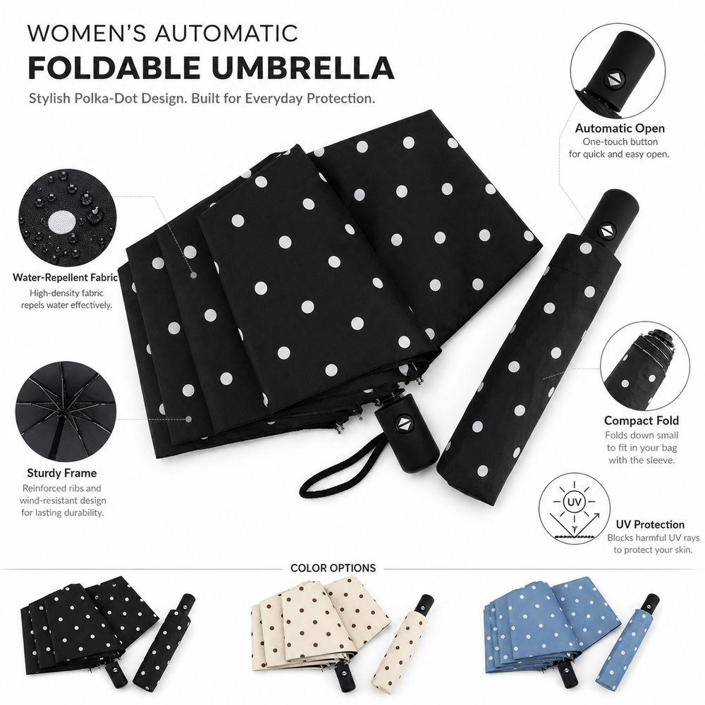 Automatic Open Close Automatic Umbrella Polka Dot Compact Umbrella Folding Umbrella for Women