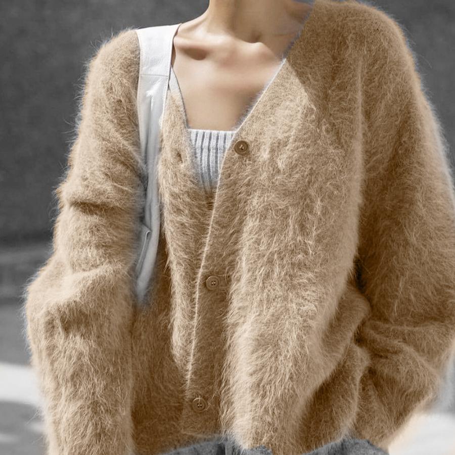 Весенне-осенний кардиган из искусственной норки, вязаные женские топы с длинными рукавами, повседневный комфортный шикарный трикотаж, свитер