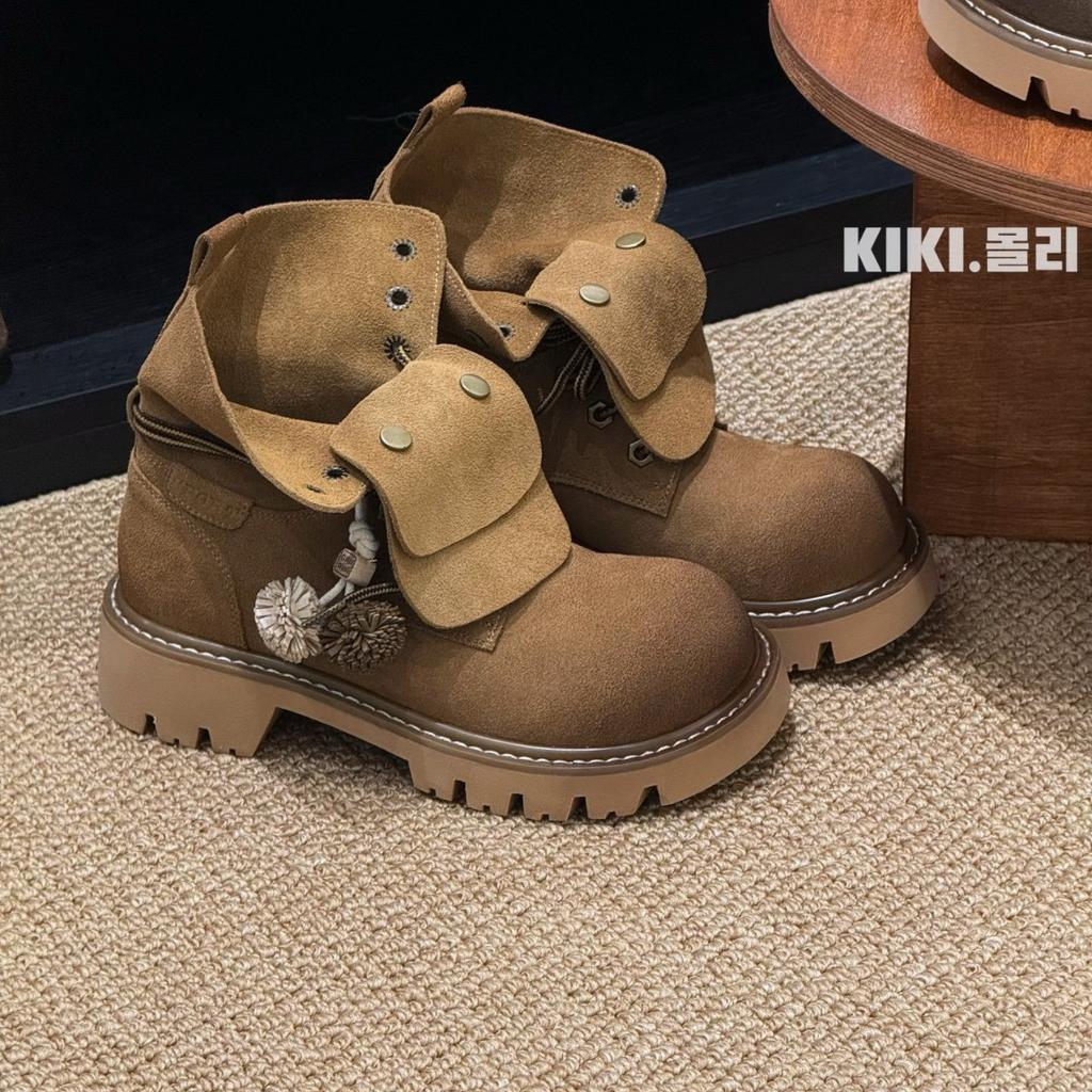 Европейские матовые полированные ботинки Мартина на лацкане женские 2025 ретро универсальные на толстой подошве увеличивающие рост и стройнящие повседневные короткие ботинки