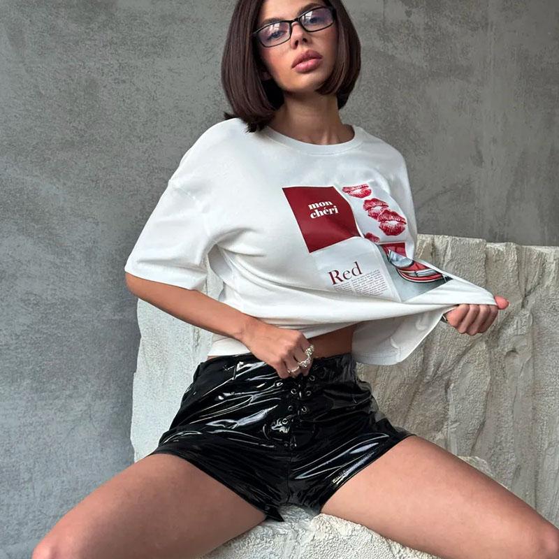 Printed Top Cotton Short Sleeved Round Neck T-shirt Women's Loose Fitting Pullover Versatile Daily Dressing Summer 2025 New Fashion