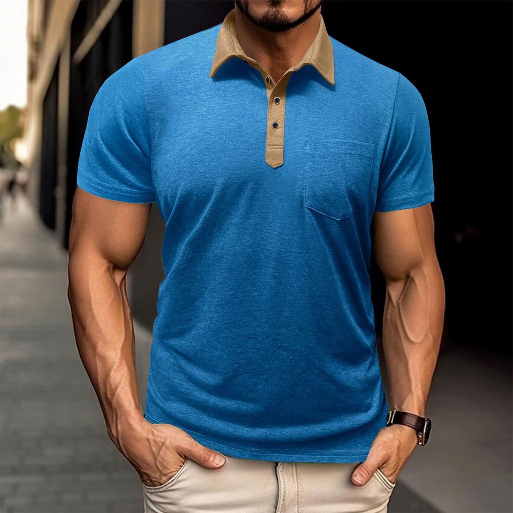 Мужская рубашка с коротким рукавом Мужская футболка с 4 пуговицами Повседневный топ