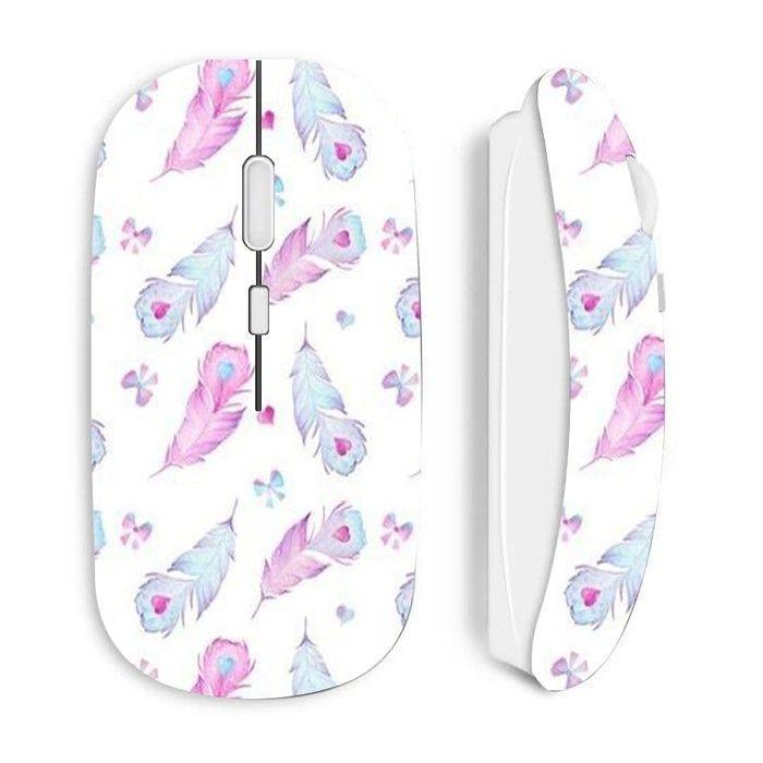Souris sans fil - MANIACASE - Plumes et coeurs - Blanc - Optique - 70 g