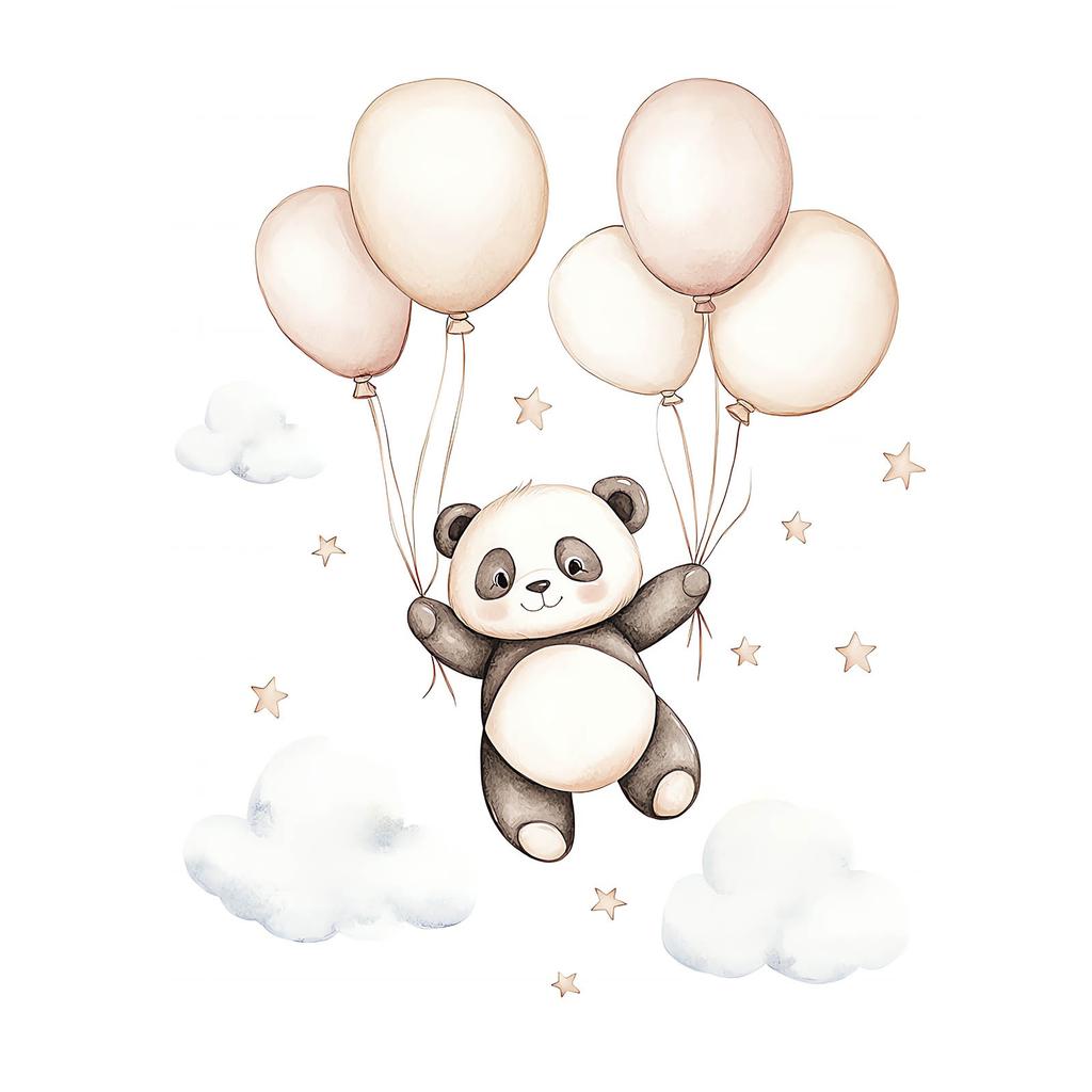 Плакат Улыбающаяся Панда С Шариками Плакат Улыбающаяся Панда С Шариками, 50X70 См, Без Рамы, Премиальный Холст На Подрамнике