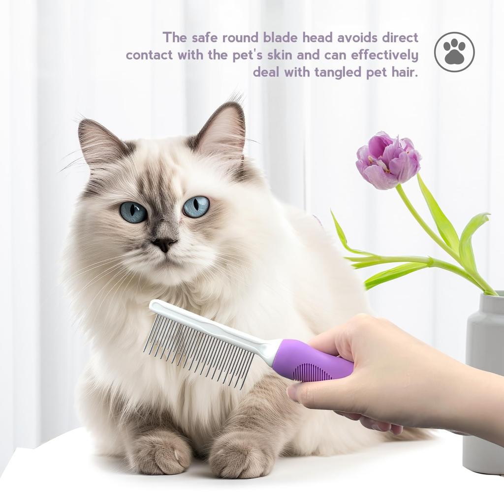 Detangling Pet Comb Grooming Comb With Long Short Stainless Steel Teeth Safely Remove Knots Gentle Effective Detangling Tool For Pet Hair