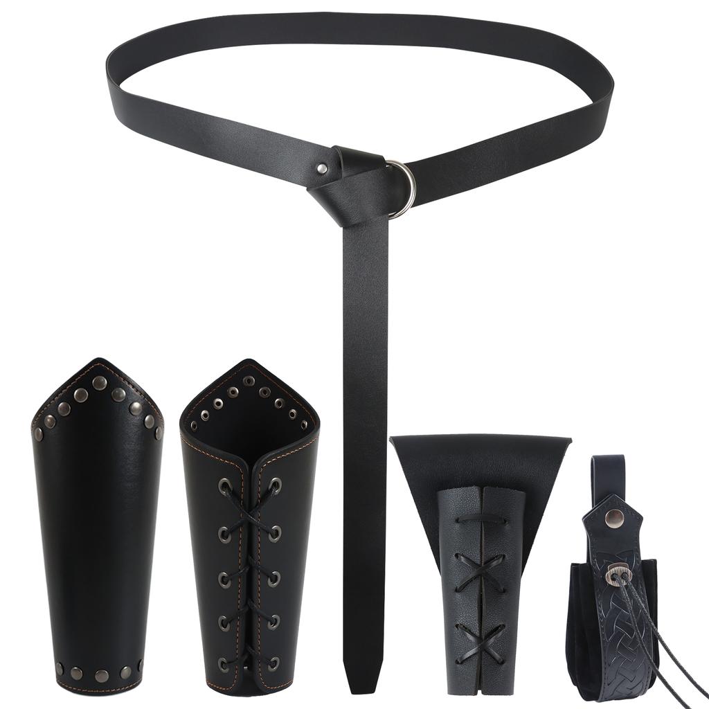 5PCS Halloween Costume Accessories Set Medieval Renaissance Knight Belt Viking Vintage Sac Cosplay Props Leather Waist Belt Set