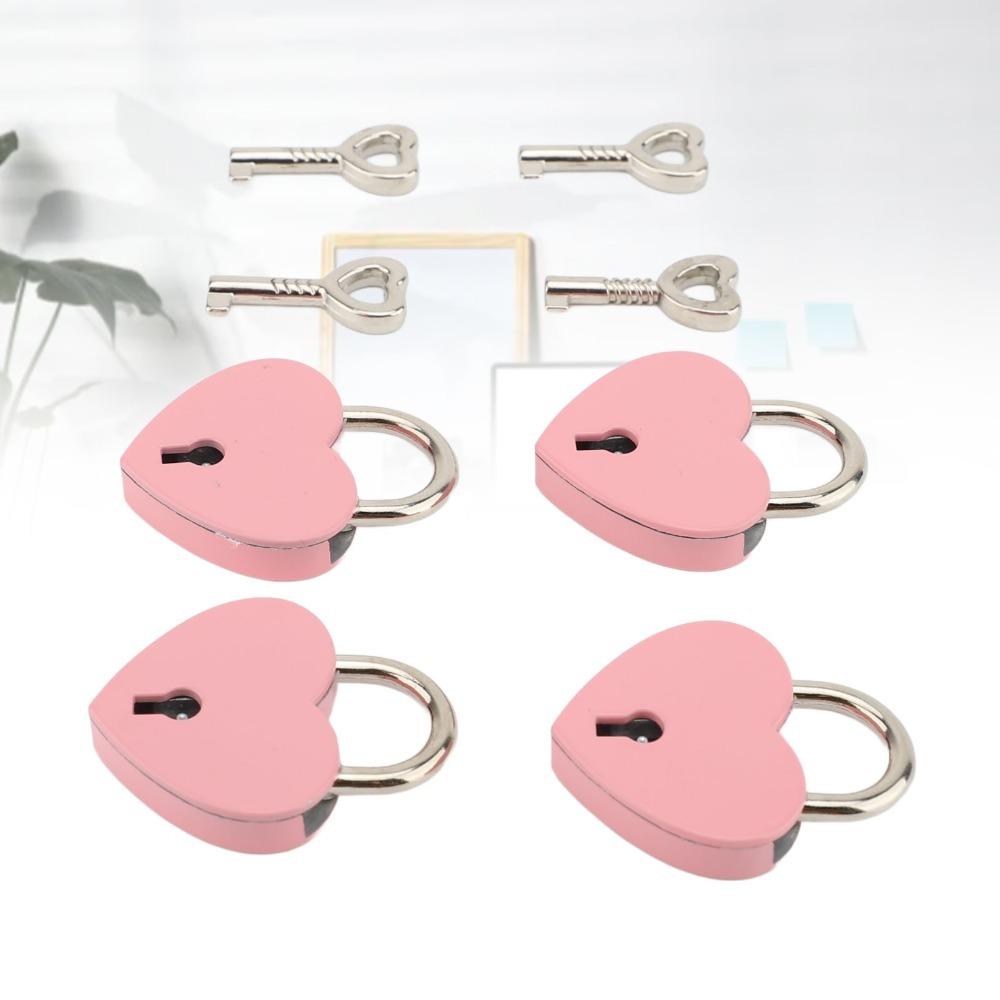 4sets Zinc Alloy Love Lock 38x30mm Mini Padlock Keyed Padlocks Heart Padlock For Wallets Handbags