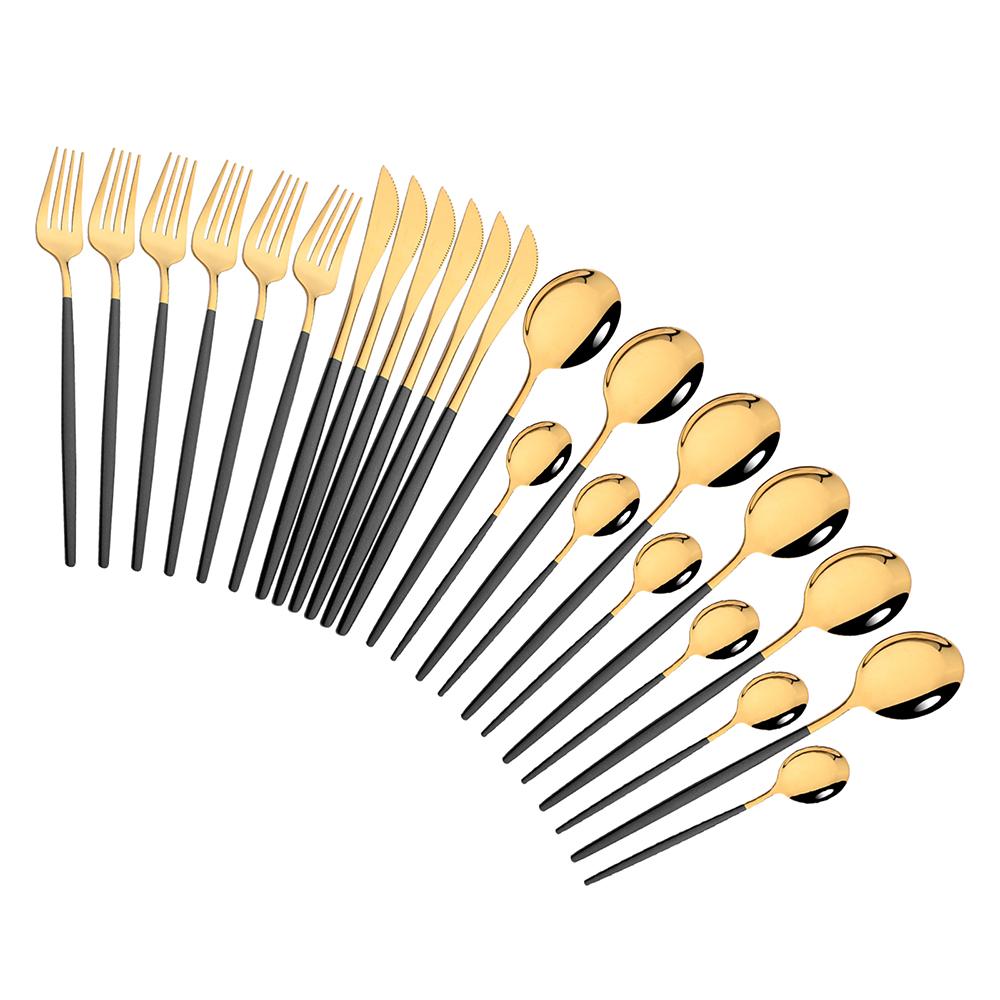 Pink Gold Cutlery Set Stainless Steel Dinnerware Set 24Pcs Knives Forks Coffee Spoons Flatware Set Kitchen Dinner Tableware Set