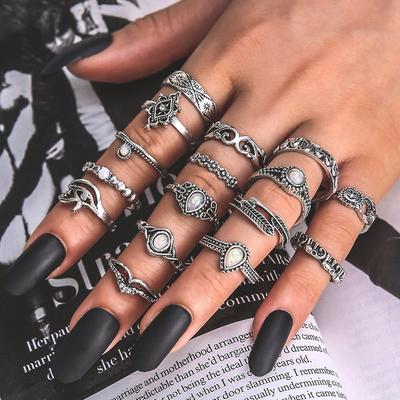 Модный женский набор из 16 колец - Женское кольцо Металлическое кольцо Глянцевое кольцо Металлическое кольцо Праздничный подарок