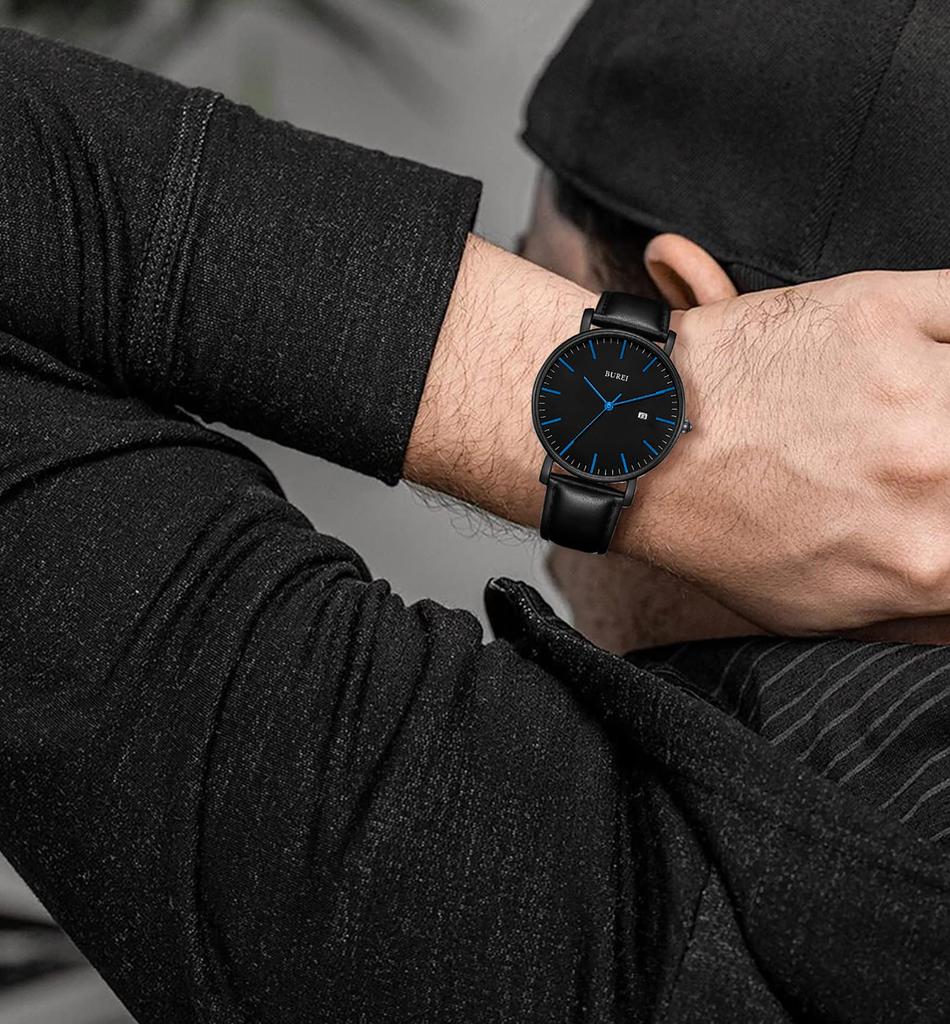 Простые стильные брендовые популярные ультратонкие легкие аналоговые часы деловые водонепроницаемые кварцевые наручные часы [BUREI] мужские