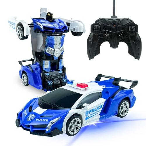 1/18 Scale Transforming RC Car, Robot Toy, Police Car, Stunt Car, Multifunctional, Transforms Into a Robot, LED, 360-Degree Rotation, Remote Control,