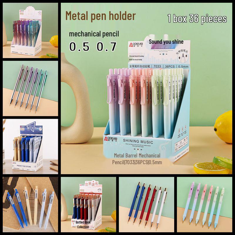 Metal Barrel Automatic Pencils, 36-Pack, with Copper Clip, Push-Button, 0.5mm & 0.7mm for Students