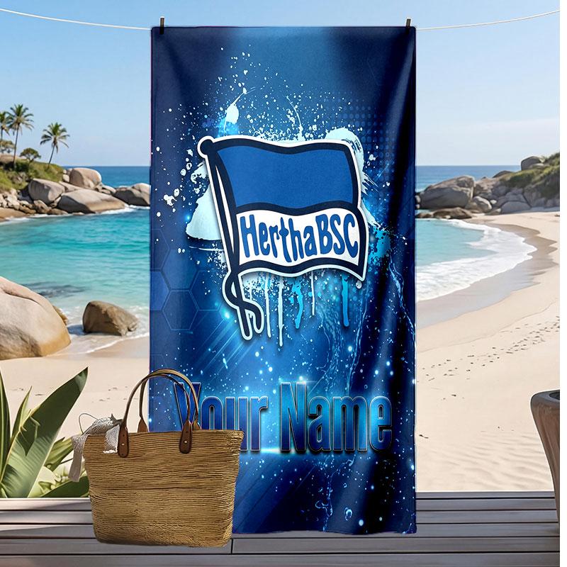 hertha bsc Personalized Printed Beach Towel Soccer Logo Support Custom Name Text Absorbent Towel For Sport Travel Special Gift