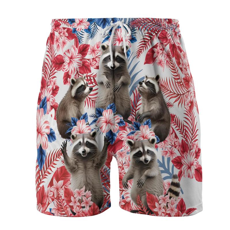 Procyon Lotor 3D Printed Beach Shorts Funny Animal Raccoon Graphic Shorts For Men Clothing Casual Hip Hop Trunks Kids Tops