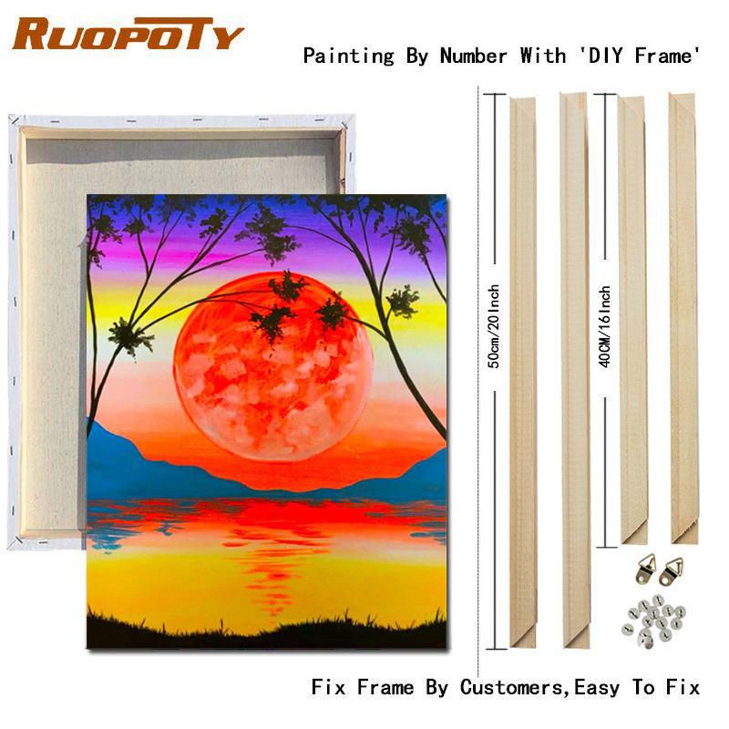 RUOPOTY Картина по номерам, пейзаж заката, рисунок на холсте, ручная роспись, домашний декор, подарок, картина по номерам, наборы для морского пляжа