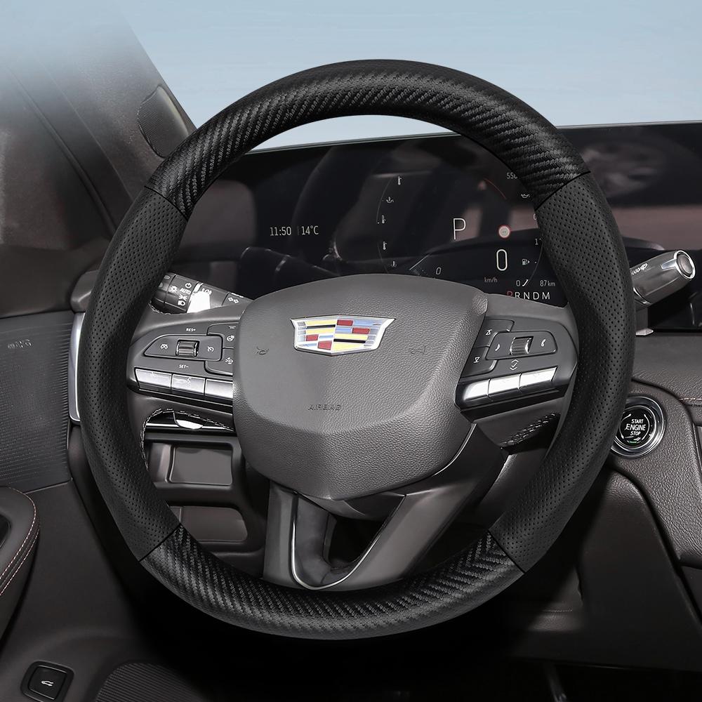 AABHX1 Suitable for Cadillac Breathable Hole Leather Matte Carbon Fiber Texture Steering Wheel Cover Suitable for Cts 2013 Ct4 Carbon Interior Ct5