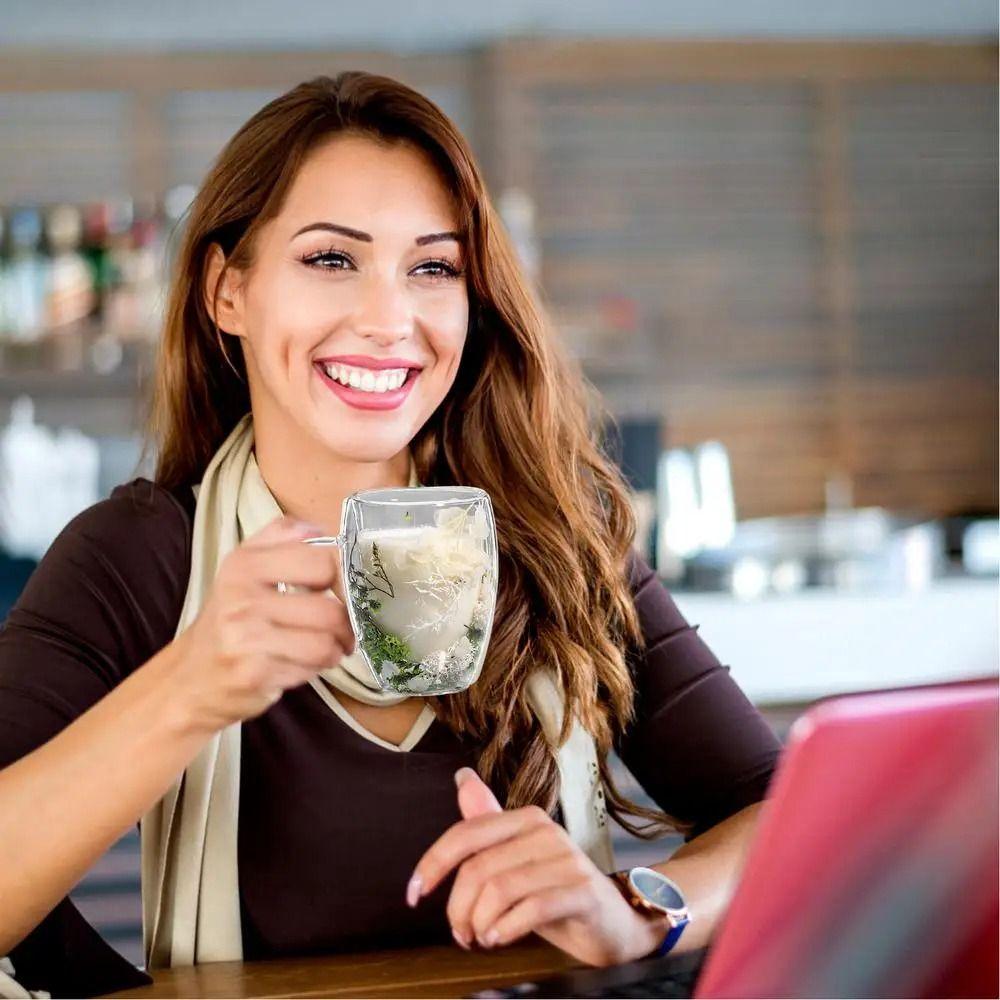 С ручкой Кружка с сухоцветом Разнообразная кружка с двойными стенками для кофе Прозрачные стеклянные чашки Молочный шоколад