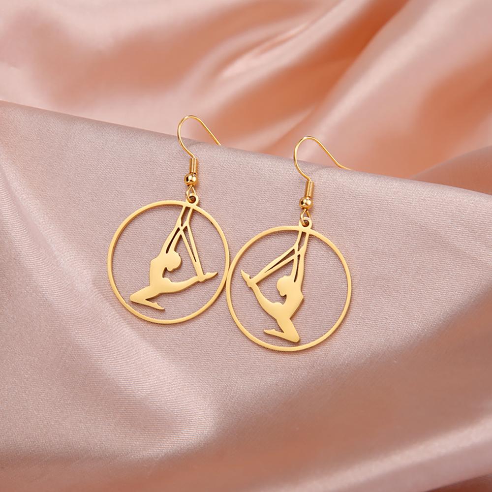 Cazador Gymnast Hoop Earrings for Women Stainless Steel Gymnastics Pendant Drop Earrings Birthday Gift Jewelry 2026 Trendy