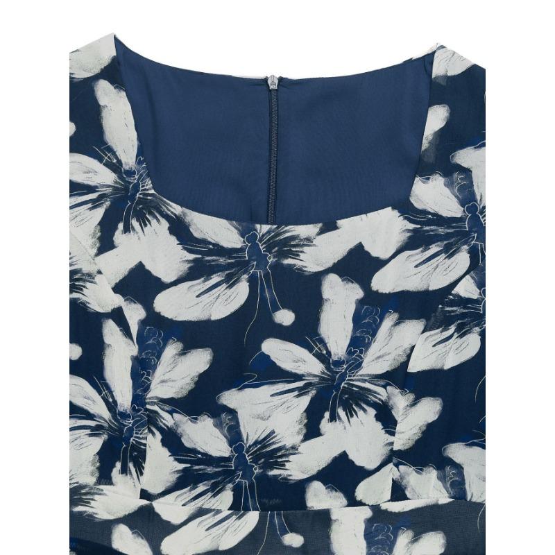 JKASHDK Женская мода лето весна цветочный узор принт короткий рукав квадратный воротник Высокая талия повседневные платья