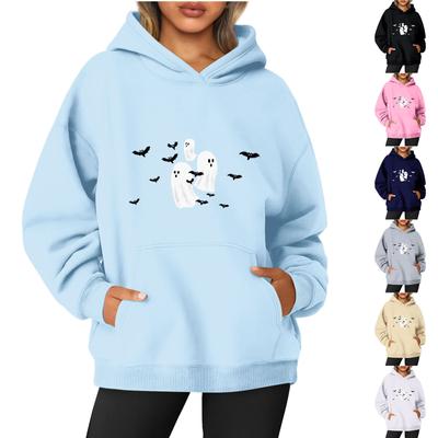 Женская однотонная толстовка с капюшоном с длинным рукавом и принтом на Хэллоуин