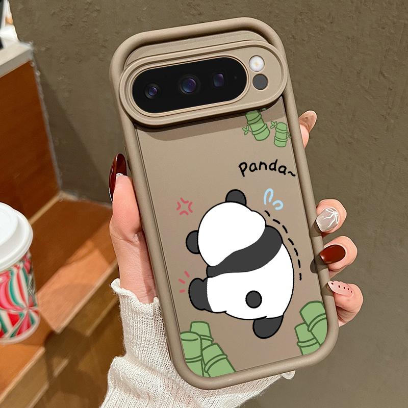Cartoon Panda Pattern Soft Shockproof Matte Phone Case For Google Pixel 9 Pro XL 8 Pro 8A Lens Protection TPU Bumper Cover