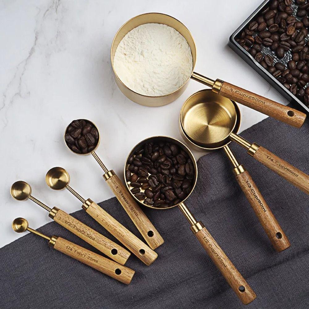 Gold Measuring Cups Spoons Wooden Handle Coffee Measuring Spoon New Baking Tools