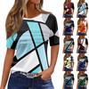 Женская плиссированная футболка с круглым вырезом и полосатым принтом, короткий рукав, топ с разрезом по низу