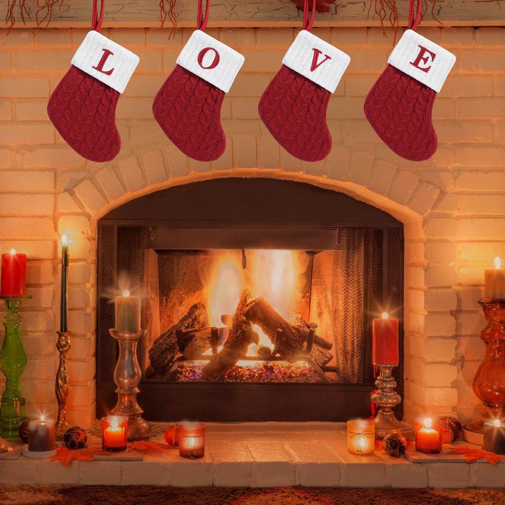 Christmas Stockings with Initials Small Embroidered Letter Knit Stocking Decorations for Family Holiday Tree Fireplace