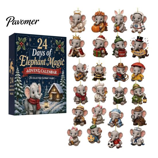 Holiday Countdown Decorations Black Horse & Elephant Advent Calendar, 24 Acrylic 2D Hanging Ornaments Ornament Set, Christmas Tree Decor, Gift
