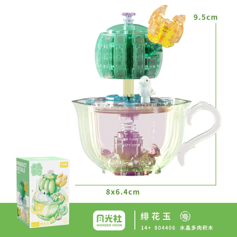 Moonlight Club Crystal Fleshy Potted Building Blocks Flower Microparticle Assembled Toys With Lights Girl Gift Desktop Ornaments