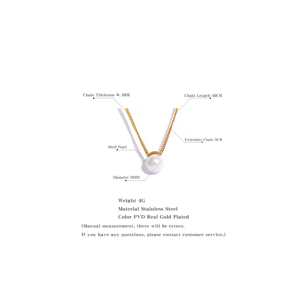 Yhpup Minimalist Shell Pearl 10mm Ball Pendant Stainless Steel Link Chain Necklace Gold Plated Ladies Trendy Fashion Jewelry