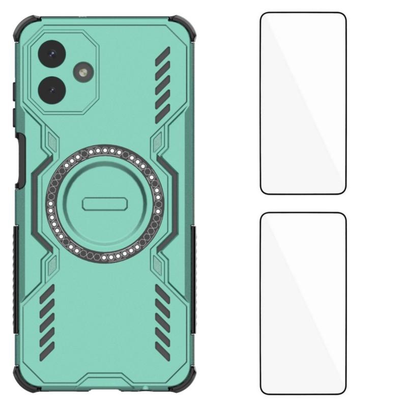 Для Samsung Galaxy A07 4G Магнитный чехол WANLONFENG DJ Series PC TPU Чехол для телефона с 2 шт. Защитная пленка из закаленного стекла