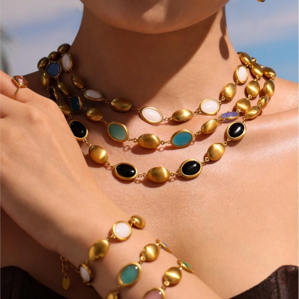 Уникальное ожерелье, браслет, серьги из нержавеющей стали с разноцветным опалом, matching браслеты, висячие серьги для женщин