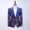 Men's Velvet Sequined Cloud Pattern Suit - Royal Blue & Green Stage Performance Vest