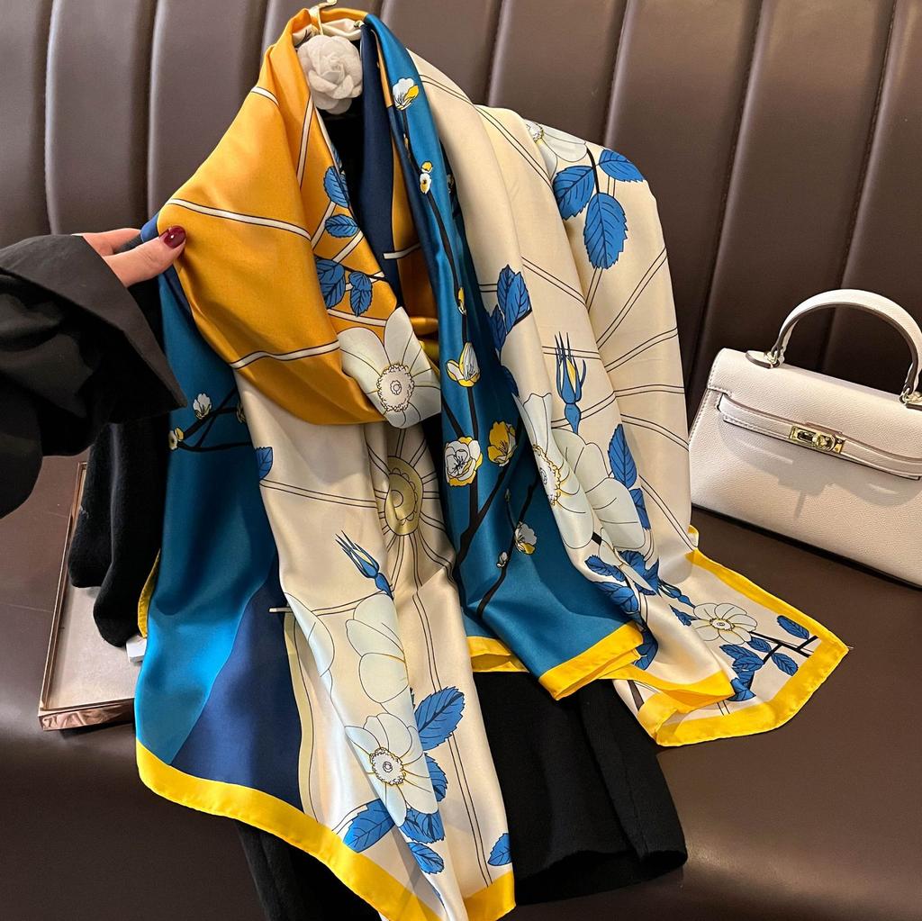 Fashion Silk Scarf Women Shawls Female Cover Flowers for Traveling Sun Protect Sunscreen Beach Scarves Air Conditioning Wraps