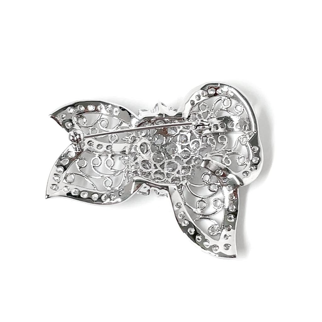 LAVINA Винтажная Свадебная Брошь-Пин с Лентой для Женщин Элегантная Европейская Родиевое Покрытие Кубический цирконий Ювелирные изделия, Латунь. ,