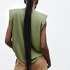 Zara Однотонная простая футболка без рукавов с круглым вырезом и подплечниками, женские топы цвета хаки 00858034505-34