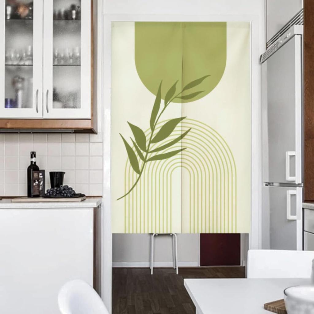 150x80cm noren curtain with tension featuring a botanical green leaf Perfect for privacy and room Easy to Perfect for changing your and Long, thick,