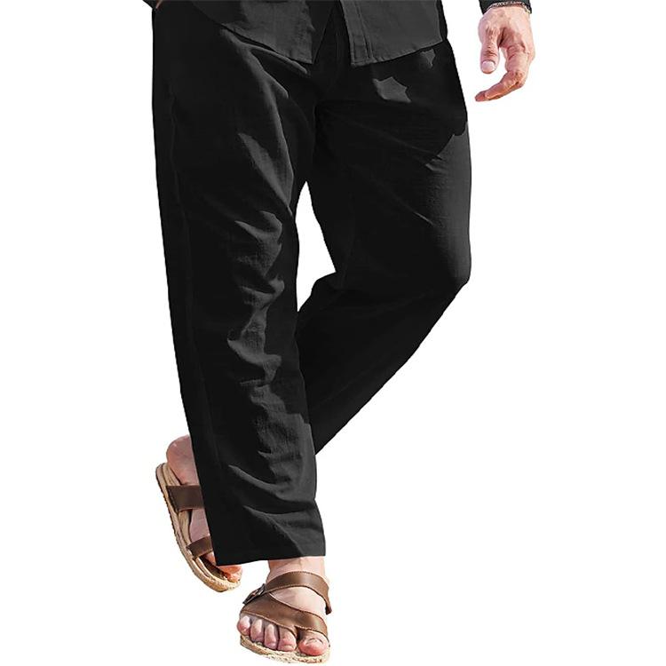 Men's Linen Trousers Drawstring Elastic Waist Solid Colour Comfortable Breathable Outdoor Daily Streetwear