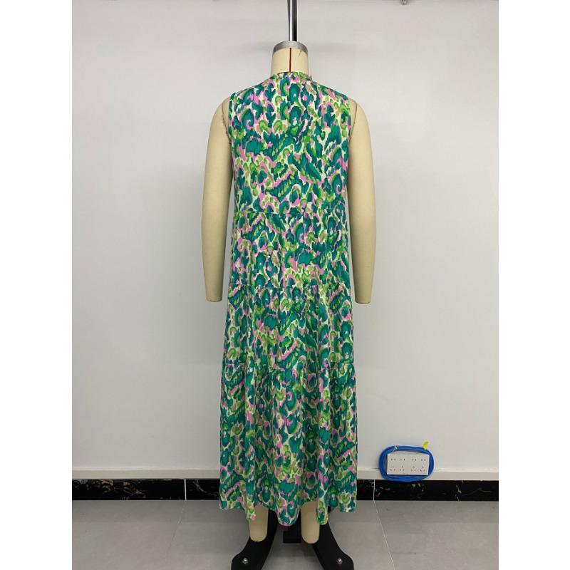 Женское летнее темпераментное платье в этническом стиле без рукавов с V-образным вырезом и принтом