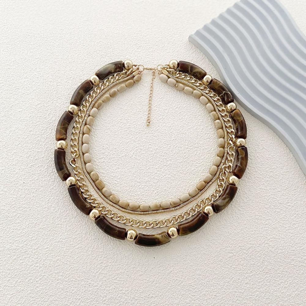 Dark Brown Bohemian Necklace Retro Bead Necklace Creative Multi Layer Necklace Party