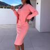 2 шт./комплект женский пальто платье комплект однобортный круглый вырез длинный рукав жакет облегающее платье-комбинация осеннее платье миди жакет комплект OL коммутационный офис