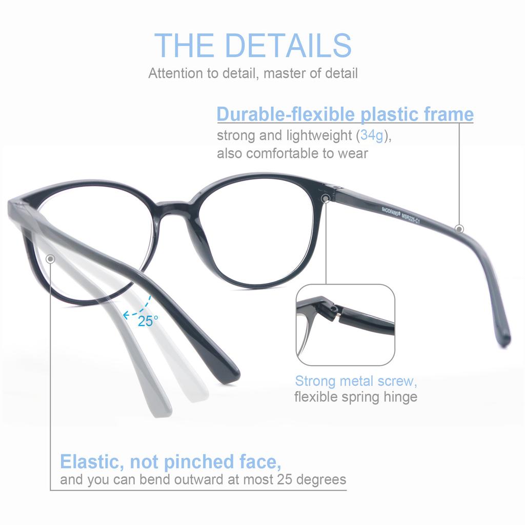 4-pack Classic Round Reading Glasses Oversized Eyeglasses Frame Women Men Flexble Spring Hinge Comfort Wear with Diopter