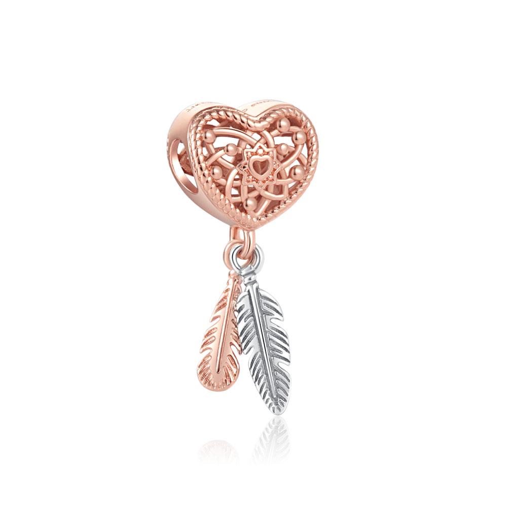 Серия Rose Gold Подвески-бусины в форме сердца Цветок Зажим Медь Подходит для Европейских Оригинальных Браслетов Сделай сам Элегантные Украшения
