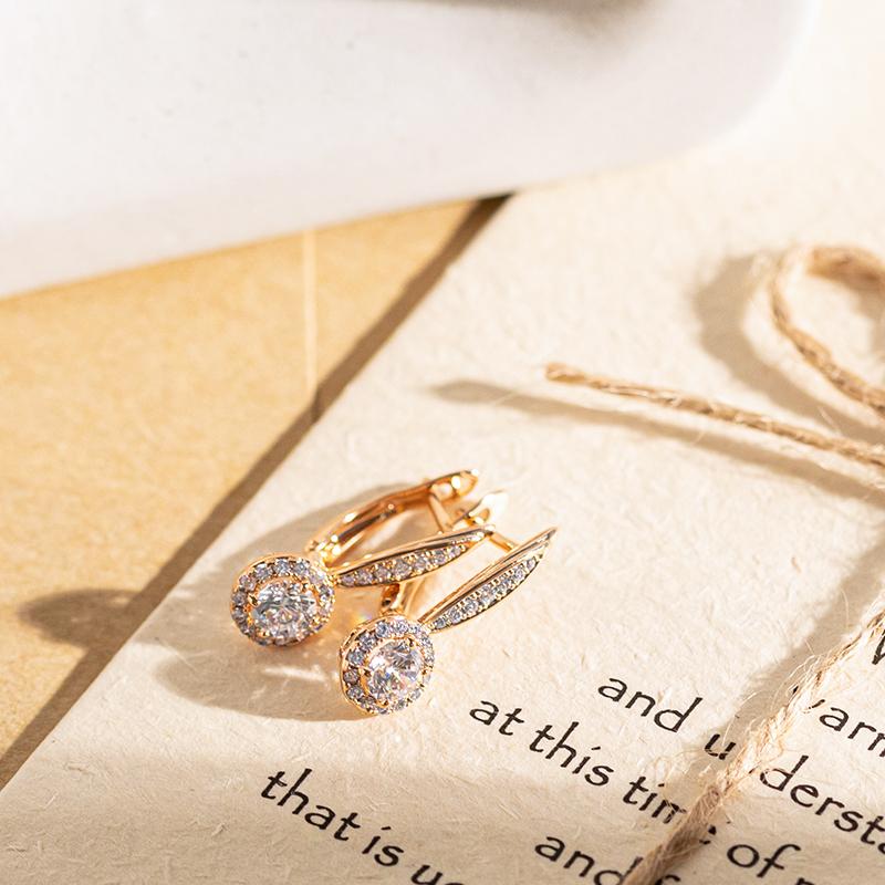 Роскошные серьги-капли из розового золота для женщин, инкрустация микро-воском, круглые серьги с натуральным цирконом, свадебные изящные повседневные украшения