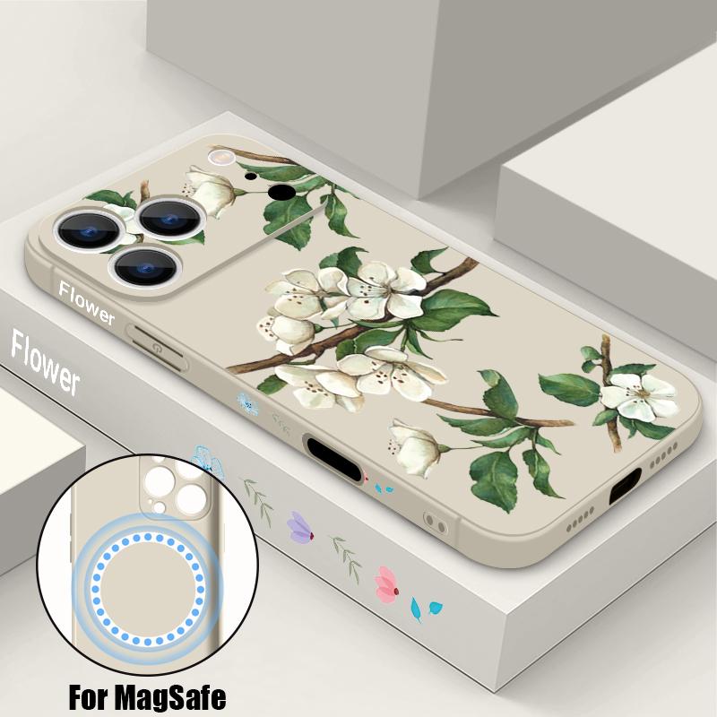 Милый Цветочный Узор Магнитный Чехол Для iPhone 17e 17 16 15 14 13 Pro Max 16e 13 Для Magsafe Беспроводная Зарядка ТПУ Чехол для Телефона