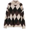 Модные повседневные пуловеры вязаный свитер для женщин осень свободный полувысокий воротник зимний джемпер свитера женские с длинным рукавом ретро ромбовидный трикотаж 25406